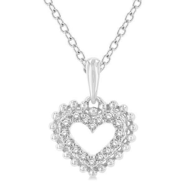 1/10 Ctw Petite Heart Round Cut Diamond Fashion Pendant With Chain in 10K White Gold