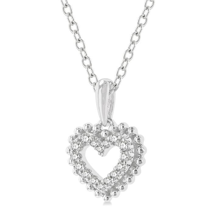 1/10 Ctw Petite Heart Round Cut Diamond Fashion Pendant With Chain in 10K White Gold