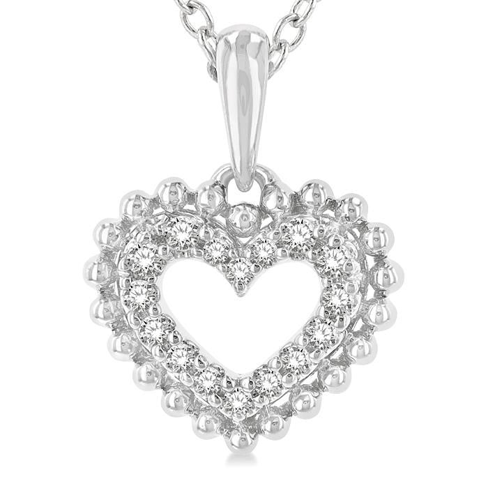 1/10 Ctw Petite Heart Round Cut Diamond Fashion Pendant With Chain in 10K White Gold