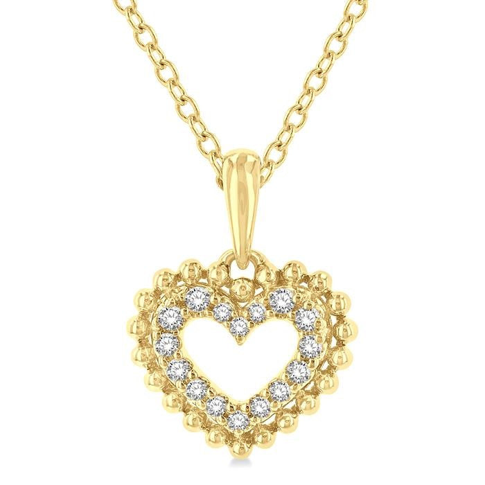 1/10 Ctw Petite Heart Round Cut Diamond Fashion Pendant With Chain in 10K Yellow Gold