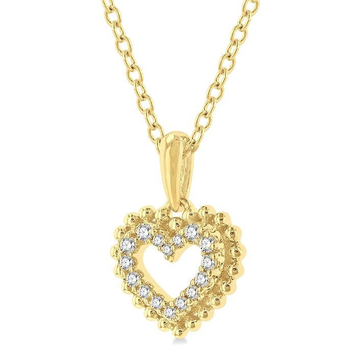 1/10 Ctw Petite Heart Round Cut Diamond Fashion Pendant With Chain in 10K Yellow Gold