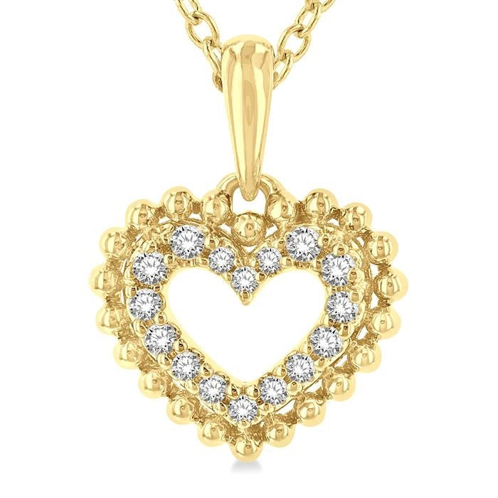 1/10 Ctw Petite Heart Round Cut Diamond Fashion Pendant With Chain in 10K Yellow Gold