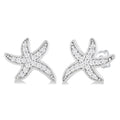 1/8 Ctw Petite Milgrain Starfish Round Cut Diamond Fashion Stud Earrings in 10K White Gold