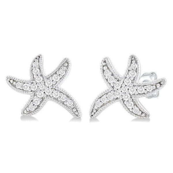 1/8 Ctw Petite Milgrain Starfish Round Cut Diamond Fashion Stud Earrings in 10K White Gold