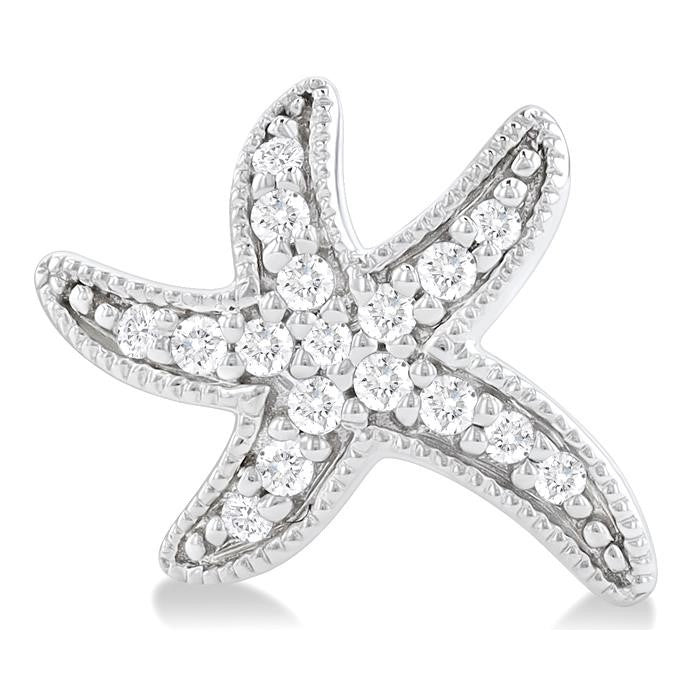 1/8 Ctw Petite Milgrain Starfish Round Cut Diamond Fashion Stud Earrings in 10K White Gold