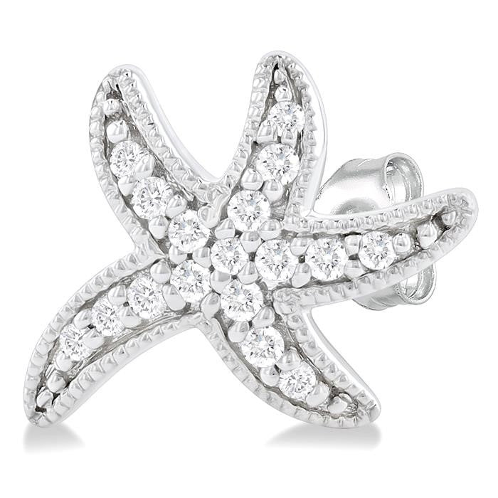 1/8 Ctw Petite Milgrain Starfish Round Cut Diamond Fashion Stud Earrings in 10K White Gold