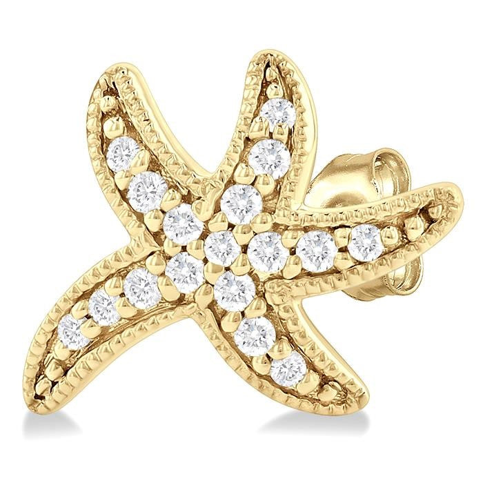 1/8 Ctw Petite Milgrain Starfish Round Cut Diamond Fashion Stud Earrings in 10K Yellow Gold