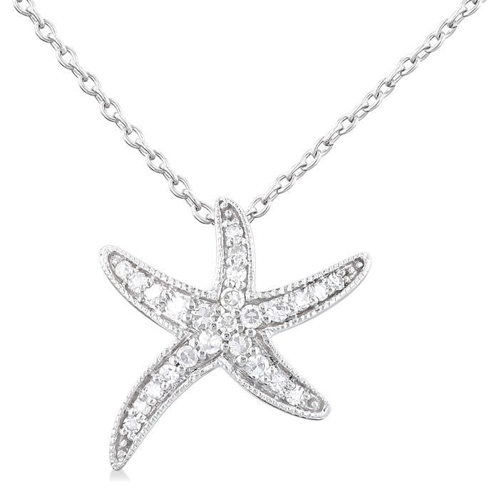 1/10 Ctw Petite Milgrain Starfish Round Cut Diamond Fashion Pendant With Chain in 10K White Gold