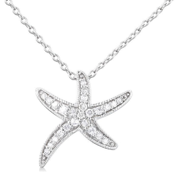 1/10 Ctw Petite Milgrain Starfish Round Cut Diamond Fashion Pendant With Chain in 10K White Gold
