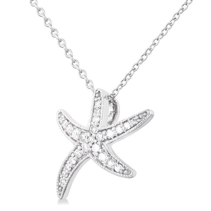 1/10 Ctw Petite Milgrain Starfish Round Cut Diamond Fashion Pendant With Chain in 10K White Gold