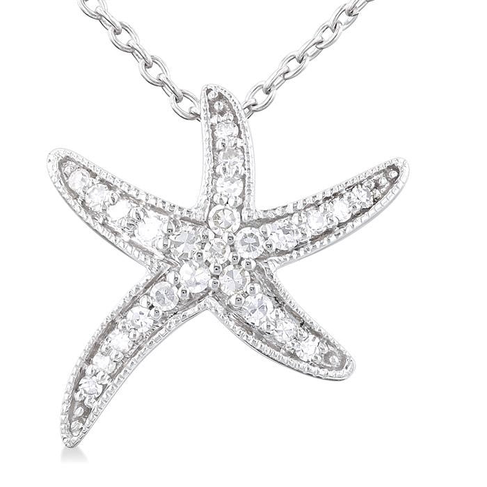 1/10 Ctw Petite Milgrain Starfish Round Cut Diamond Fashion Pendant With Chain in 10K White Gold
