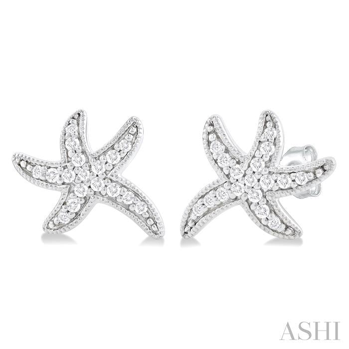 1/8 Ctw Petite Milgrain Starfish Round Cut Diamond Fashion Stud Earrings in 10K White Gold