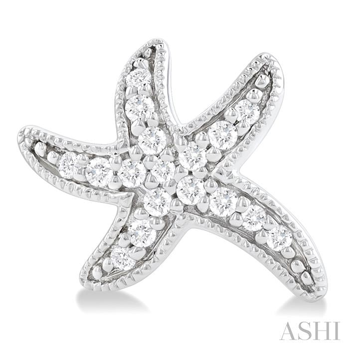 1/8 Ctw Petite Milgrain Starfish Round Cut Diamond Fashion Stud Earrings in 10K White Gold