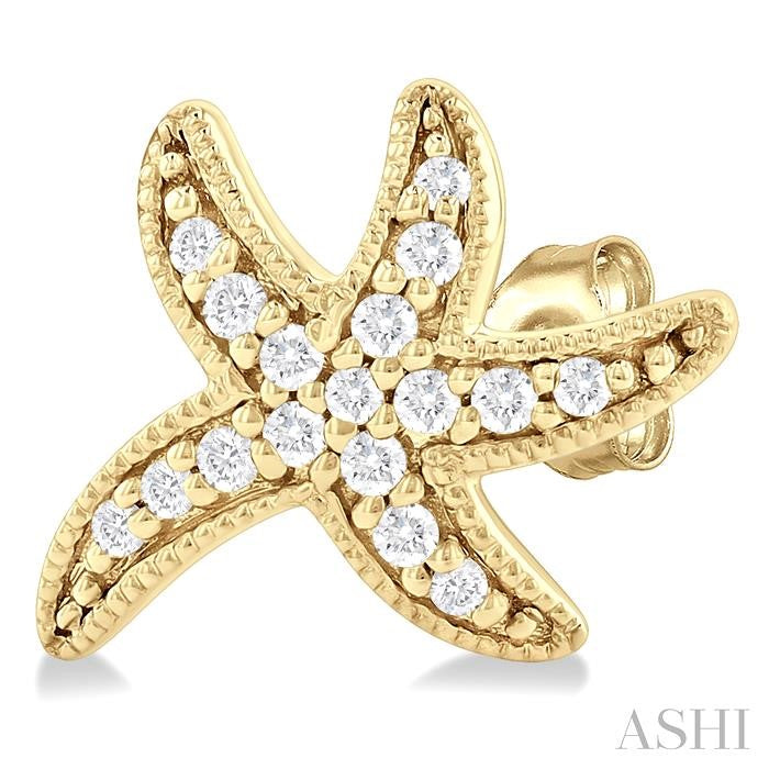 1/8 Ctw Petite Milgrain Starfish Round Cut Diamond Fashion Stud Earrings in 10K Yellow Gold