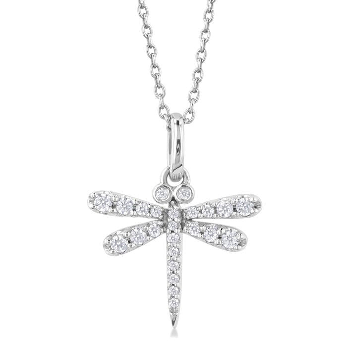1/6 Ctw Petite Dragonfly Round Cut Diamond Fashion Pendant With Chain in 10K White Gold