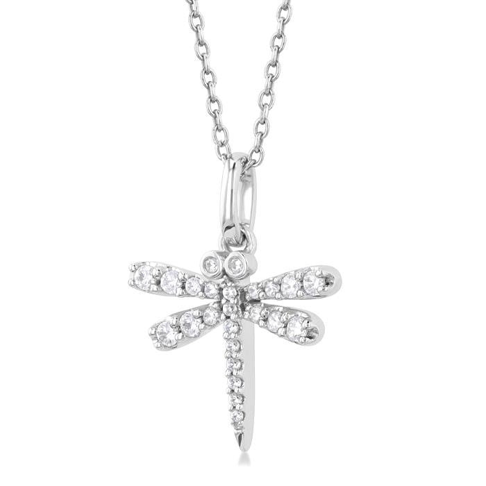 1/6 Ctw Petite Dragonfly Round Cut Diamond Fashion Pendant With Chain in 10K White Gold