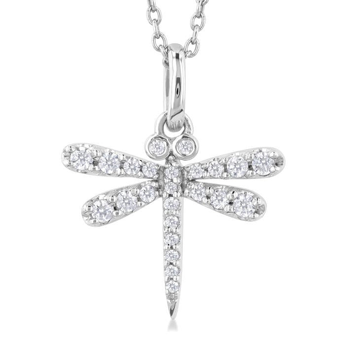 1/6 Ctw Petite Dragonfly Round Cut Diamond Fashion Pendant With Chain in 10K White Gold