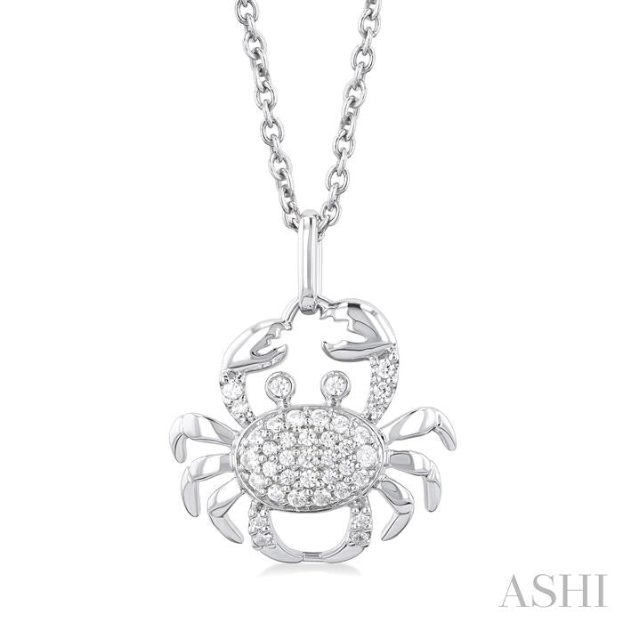 1/6 Ctw Petite Crab Round Cut Diamond Fashion Pendant With Chain in 10K White Gold