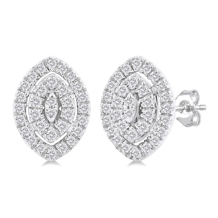 1/5 Ctw Double Halo Marquise Shape Petite Round Cut Diamond Fashion Stud Earrings in 10K White Gold