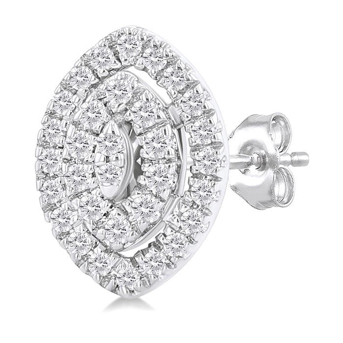 1/5 Ctw Double Halo Marquise Shape Petite Round Cut Diamond Fashion Stud Earrings in 10K White Gold