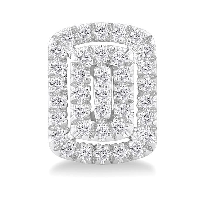 1/5 Ctw Double Halo Emerald Shape Petite Round Cut Diamond Fashion Stud Earrings in 10K White Gold