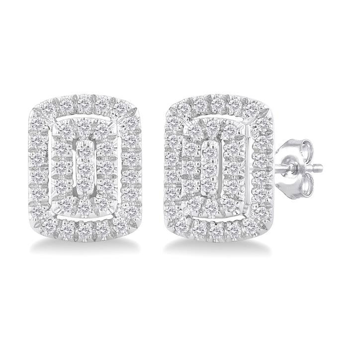Emerald Shape Petite Halo Diamond Fashion Earrings