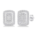Emerald Shape Petite Halo Diamond Fashion Earrings