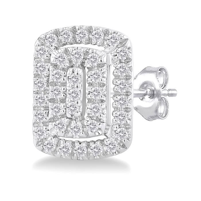 Emerald Shape Petite Halo Diamond Fashion Earrings