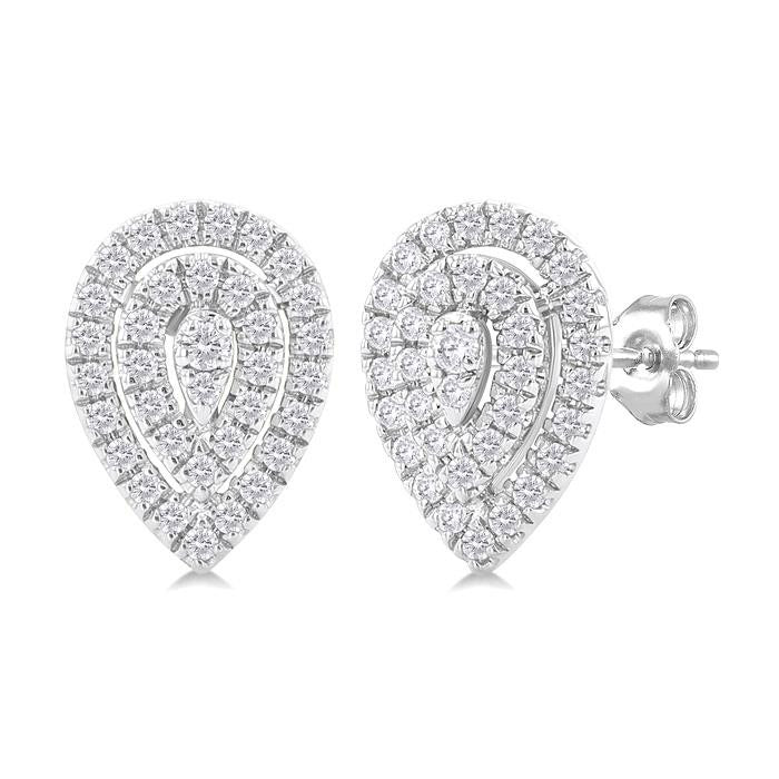 Pear Shape Petite Halo Diamond Fashion Earrings