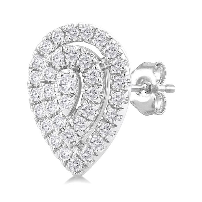 Pear Shape Petite Halo Diamond Fashion Earrings