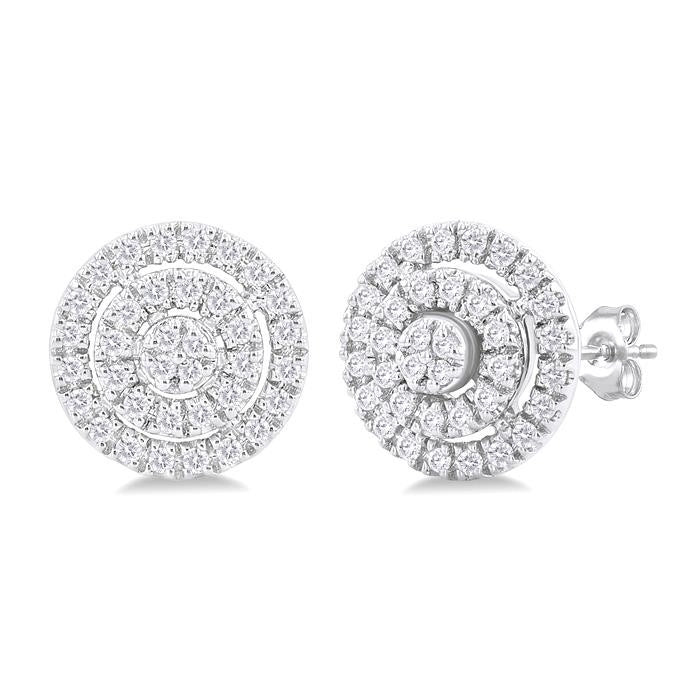 1/5 Ctw Double Halo Round Shape Petite Round Cut Diamond Fashion Stud Earrings in 10K White Gold