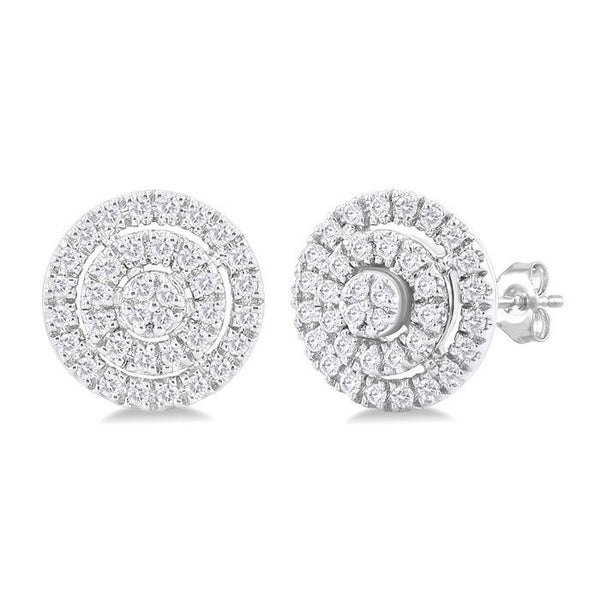 1/5 Ctw Double Halo Round Shape Petite Round Cut Diamond Fashion Stud Earrings in 10K White Gold