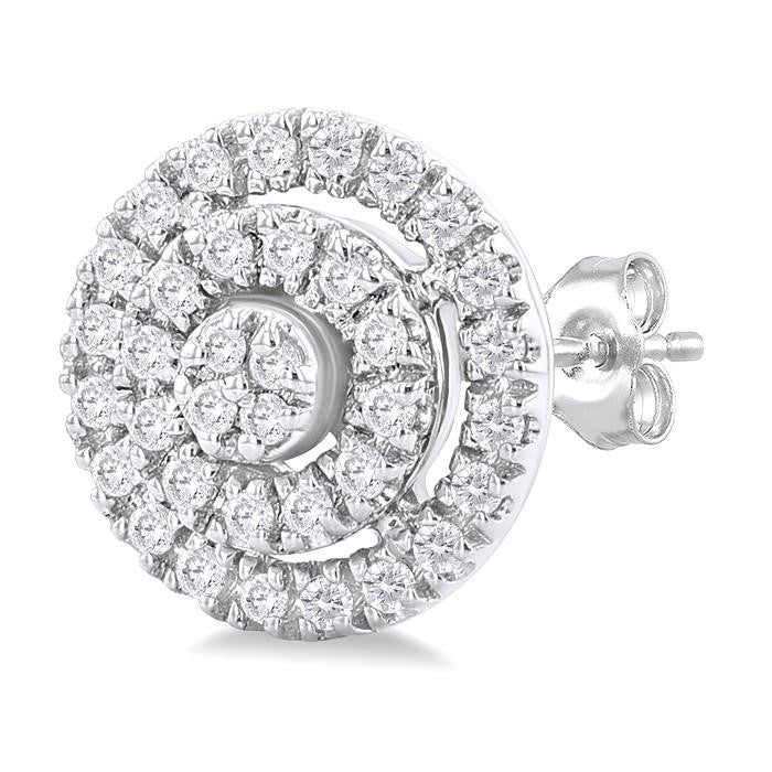 1/5 Ctw Double Halo Round Shape Petite Round Cut Diamond Fashion Stud Earrings in 10K White Gold