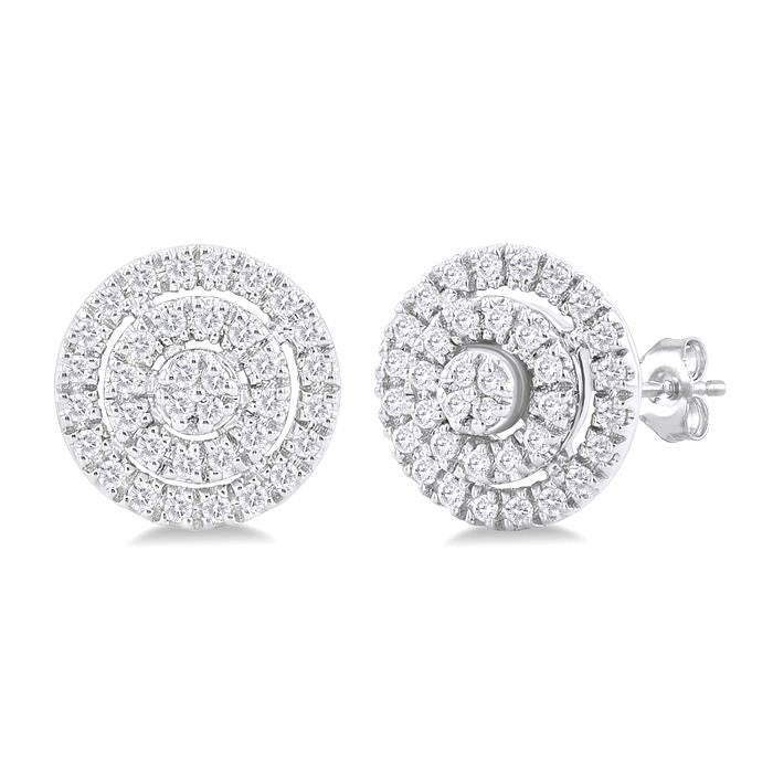 Round Shape Petite Halo Diamond Fashion Earrings