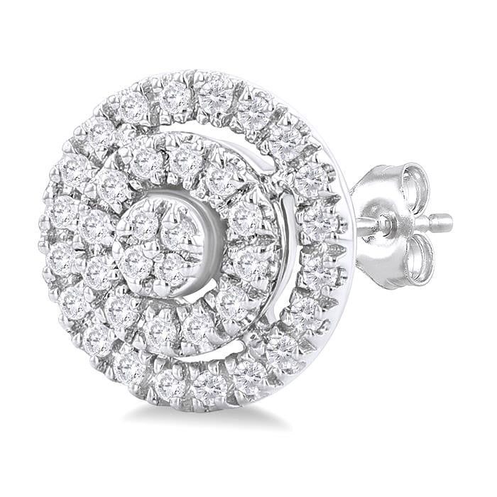 Round Shape Petite Halo Diamond Fashion Earrings
