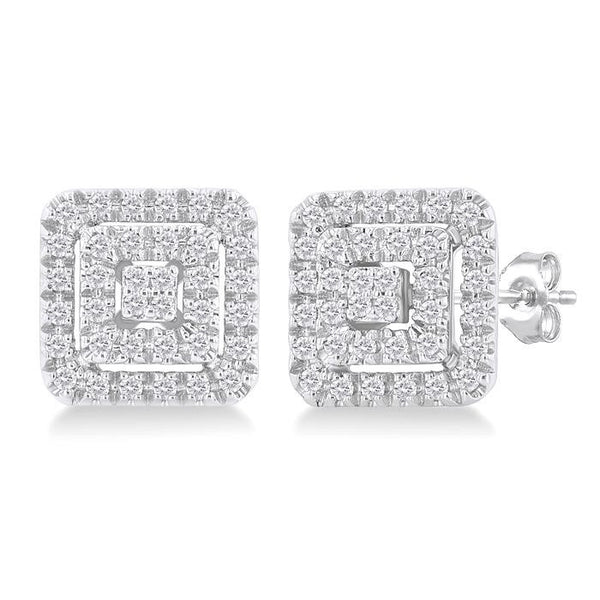 1/5 Ctw Double Halo Square Shape Petite Round Cut Diamond Fashion Stud Earrings in 10K White Gold