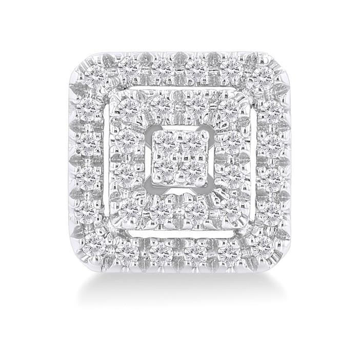 1/5 Ctw Double Halo Square Shape Petite Round Cut Diamond Fashion Stud Earrings in 10K White Gold