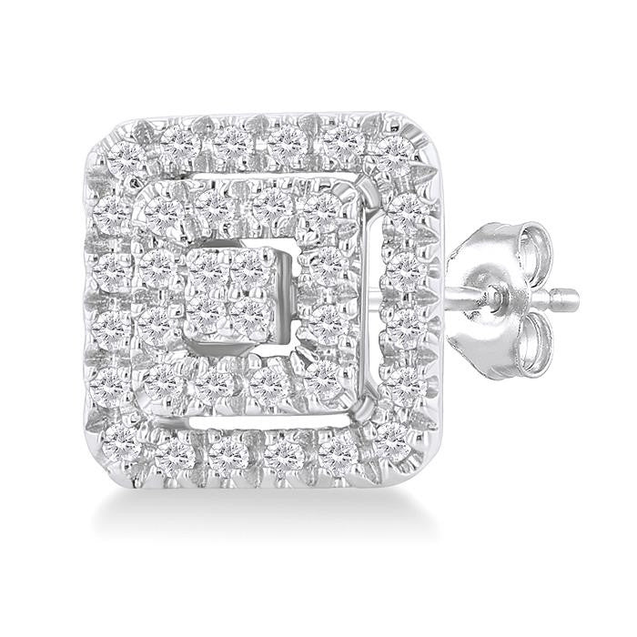 1/5 Ctw Double Halo Square Shape Petite Round Cut Diamond Fashion Stud Earrings in 10K White Gold