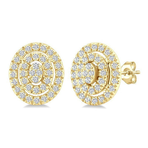 1/5 Ctw Double Halo Oval Shape Petite Round Cut Diamond Fashion Stud Earrings in 10K Yellow Gold