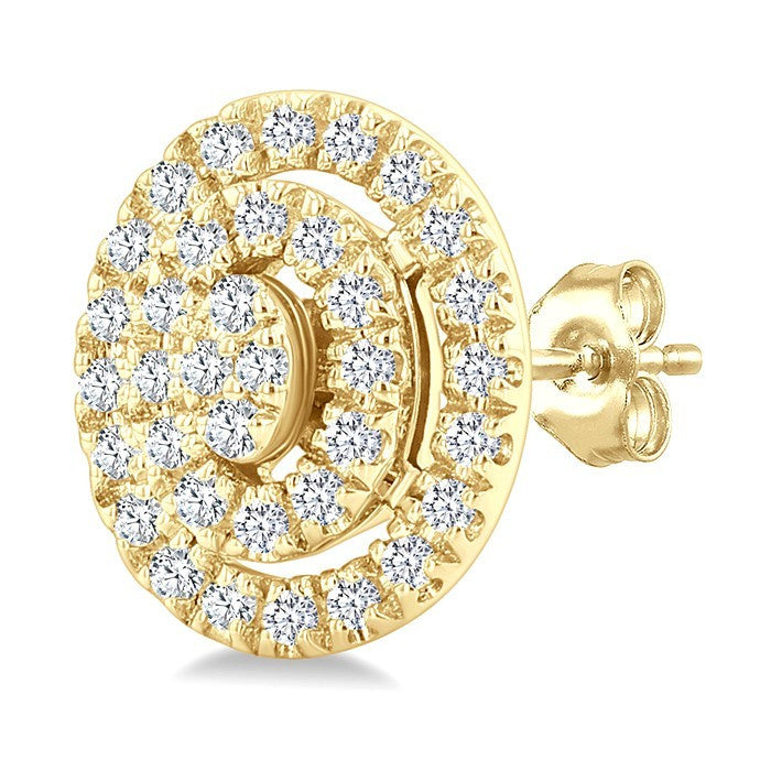 1/5 Ctw Double Halo Oval Shape Petite Round Cut Diamond Fashion Stud Earrings in 10K Yellow Gold