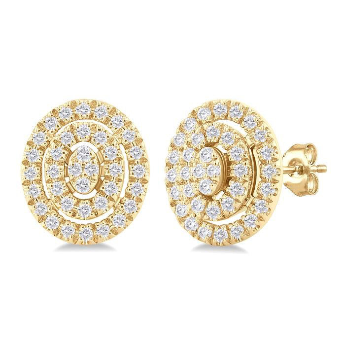 Oval Shape Petite Halo Diamond Fashion Earrings