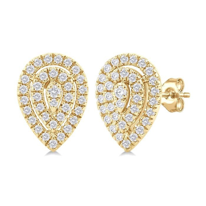 1/5 Ctw Double Halo Pear Shape Petite Round Cut Diamond Fashion Stud Earrings in 10K Yellow Gold