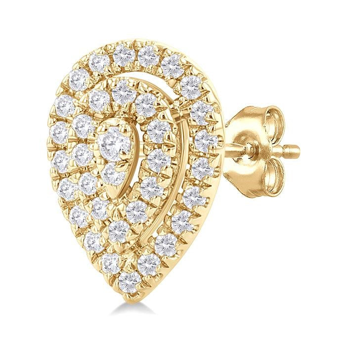 1/5 Ctw Double Halo Pear Shape Petite Round Cut Diamond Fashion Stud Earrings in 10K Yellow Gold