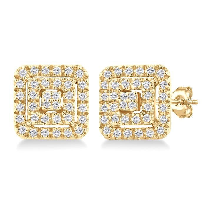 1/5 Ctw Double Halo Square Shape Petite Round Cut Diamond Fashion Stud Earrings in 10K Yellow Gold