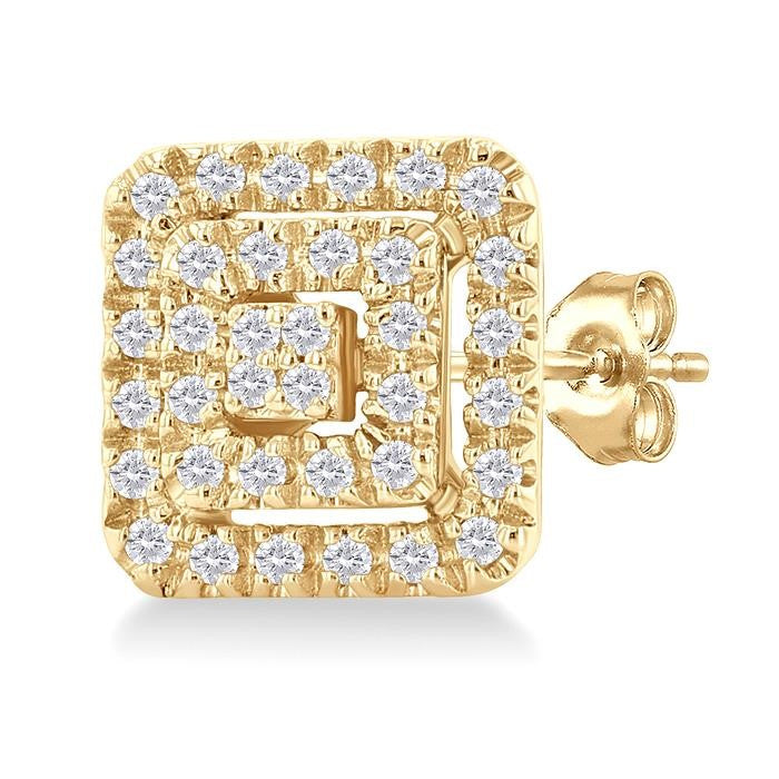 1/5 Ctw Double Halo Square Shape Petite Round Cut Diamond Fashion Stud Earrings in 10K Yellow Gold