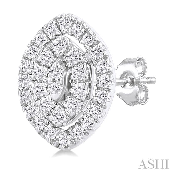 1/5 Ctw Double Halo Marquise Shape Petite Round Cut Diamond Fashion Stud Earrings in 10K White Gold