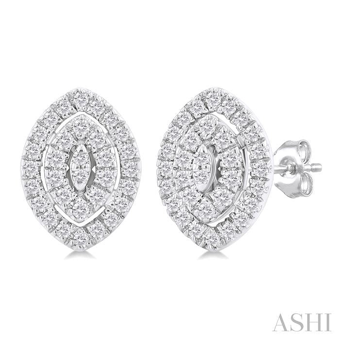 1/5 Ctw Double Halo Marquise Shape Petite Round Cut Diamond Fashion Stud Earrings in 10K White Gold
