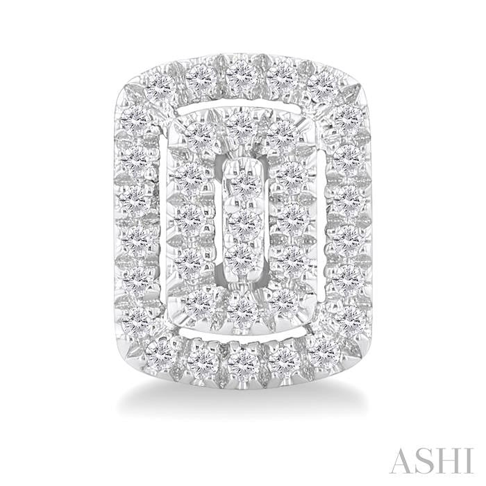 1/5 Ctw Double Halo Emerald Shape Petite Round Cut Diamond Fashion Stud Earrings in 10K White Gold