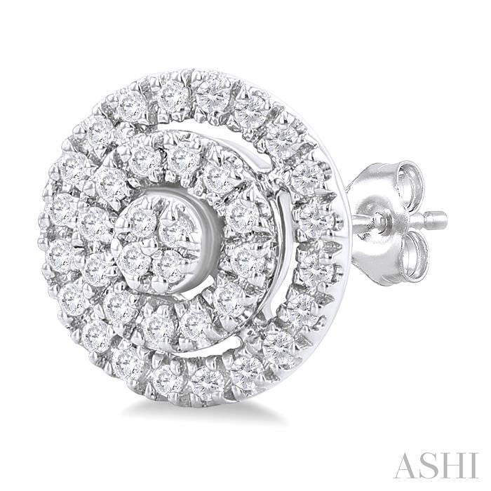 1/5 Ctw Double Halo Round Shape Petite Round Cut Diamond Fashion Stud Earrings in 10K White Gold