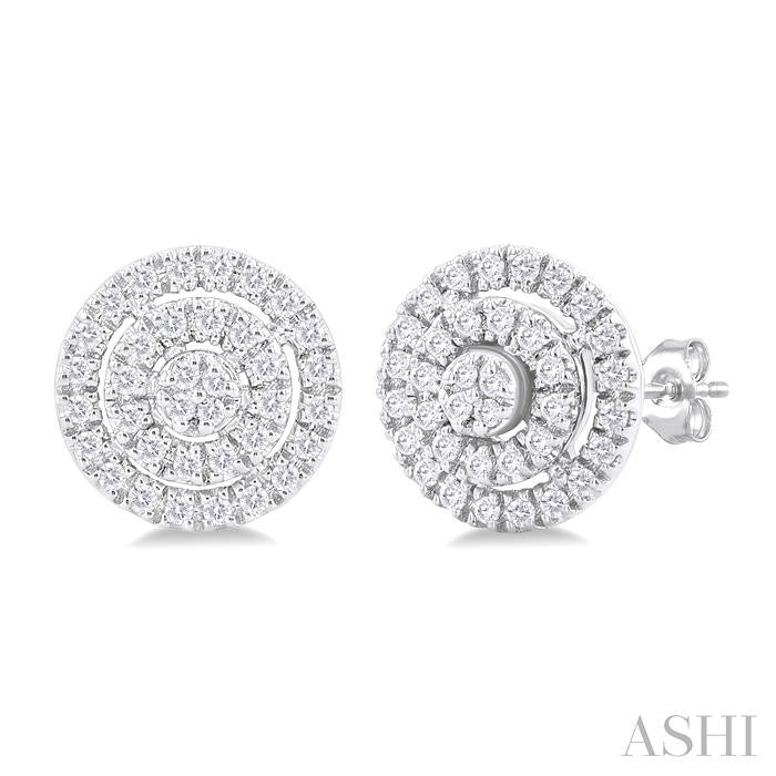 1/5 Ctw Double Halo Round Shape Petite Round Cut Diamond Fashion Stud Earrings in 10K White Gold